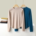 thumbnail image 5 of Ladies Fleece Thermal Long Sleeve Round Neck Undershirt Top Base Layer Warm Soft Loose Fit Winter Layering Cold Weather | CSEONE,Blue XL, 5 of 9