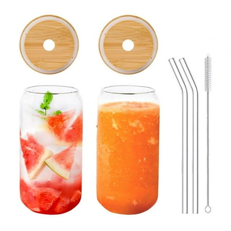 

Lid Glasses - 19.4 Oz Jar Glass Beer Mugs Iced Coffee Mugs Cute Glasses Perfect For Cocktails Whiskey (Two Mugs + Two Straws + A Straw Brush)