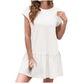 thumbnail image 3 of Hyknon Robes d'Été Babydoll pour Femmes Mignonnes à Volants Manches Courtes Col Rond Robes de Plage Fluides Robe Mini Robe d'Été P-2TG, 3 of 4