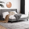thumbnail image 4 of Einfach King Size Platform Bed Frame with Upholstered Wingback Headboard, Light Grey, 4 of 6