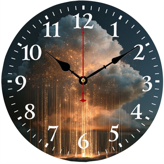 9.84 Inch Cloud Wall Clock, Golden Rain Decorative Analog Clock, Battery Operated Round Clock for Living Room Bedroom Kitchen Office