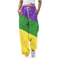 thumbnail image 2 of Xixinqiwan Women Pant Mardi Gras Baggy Pants,Womens High Waisted Baggy Sweatpants Elastic Drawstring Lounge Trousers with Pockets Masquerade Party Outfit, 2 of 5