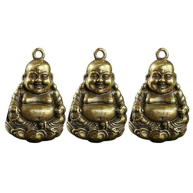 3pcs Brass Buddha Pendants Maitreya Buddha Hanging Pendents Keyring Ornaments