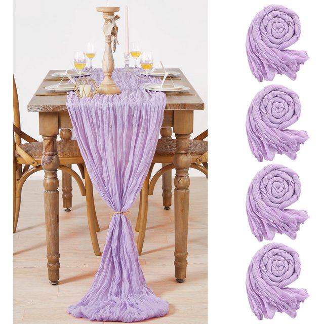 Lavender Cheese Table Runner: 4 Packs 36x120 Inches Boho Gauze Table Runner - Wedding Party Baby Shower Birthday Home Decor Holiday Decorations