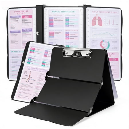 Nursing Clipboard Foldable with Medical Edition Cheat Sheets, 3 Layers Aluminum Foldable Clipboard
