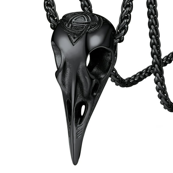 FaithHeart Viking Raven Skull Necklace for Men Black Stainless Steel Celtic Knot Odin Crow Pendant Norse Amulet Jewelry Gift for Friends Grandson Birthday