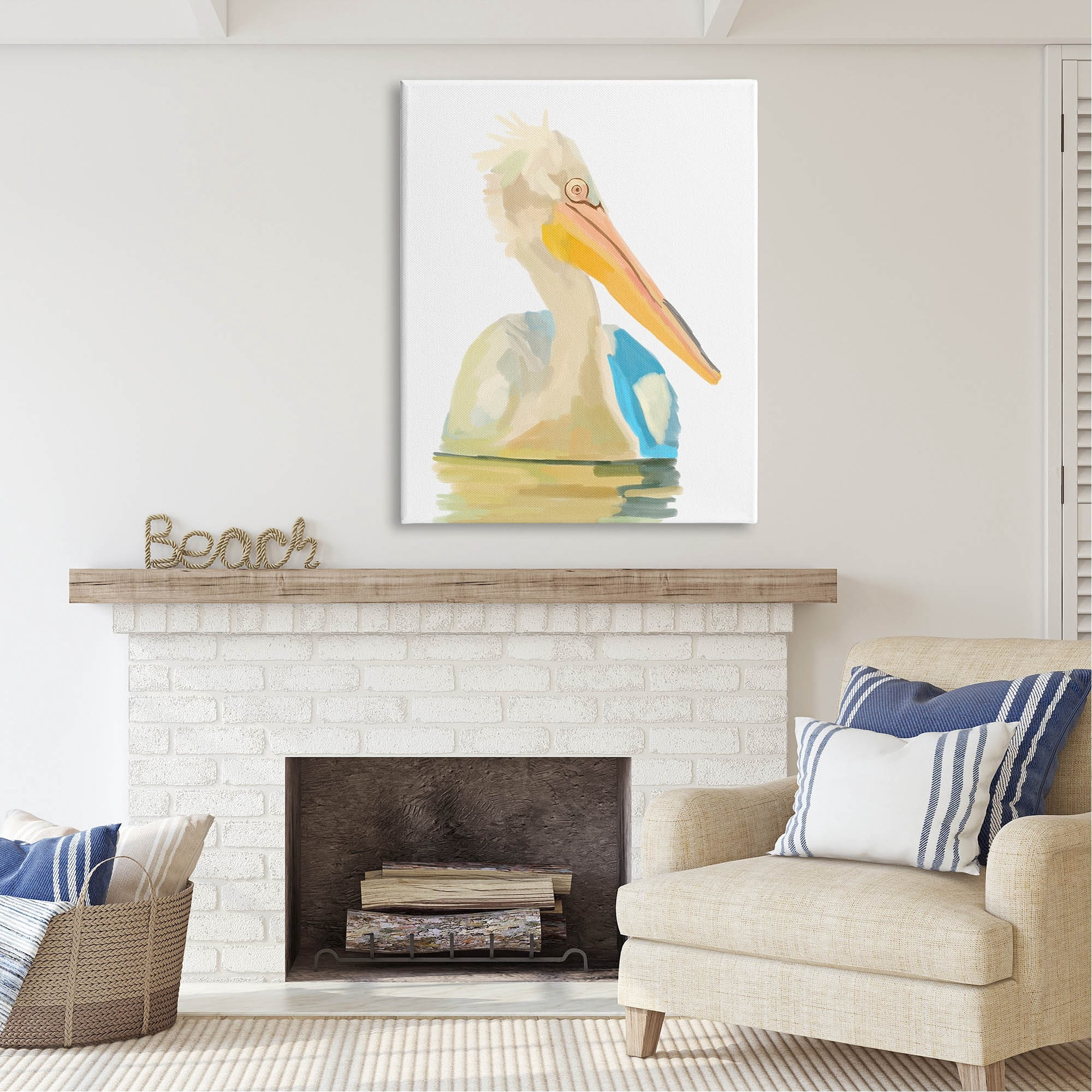 Stupell Industries Pelican Swimming Nature Portrait Coastal Painting Gallery Wrapped Canvas Print Wall Art