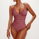 thumbnail image 2 of Traje de Baño de Color Sólido Bikini de Corte Alto de las Mujeres, Traje de Baño de Nylon de Moda Conservadora con Almohadillas, 2 of 4