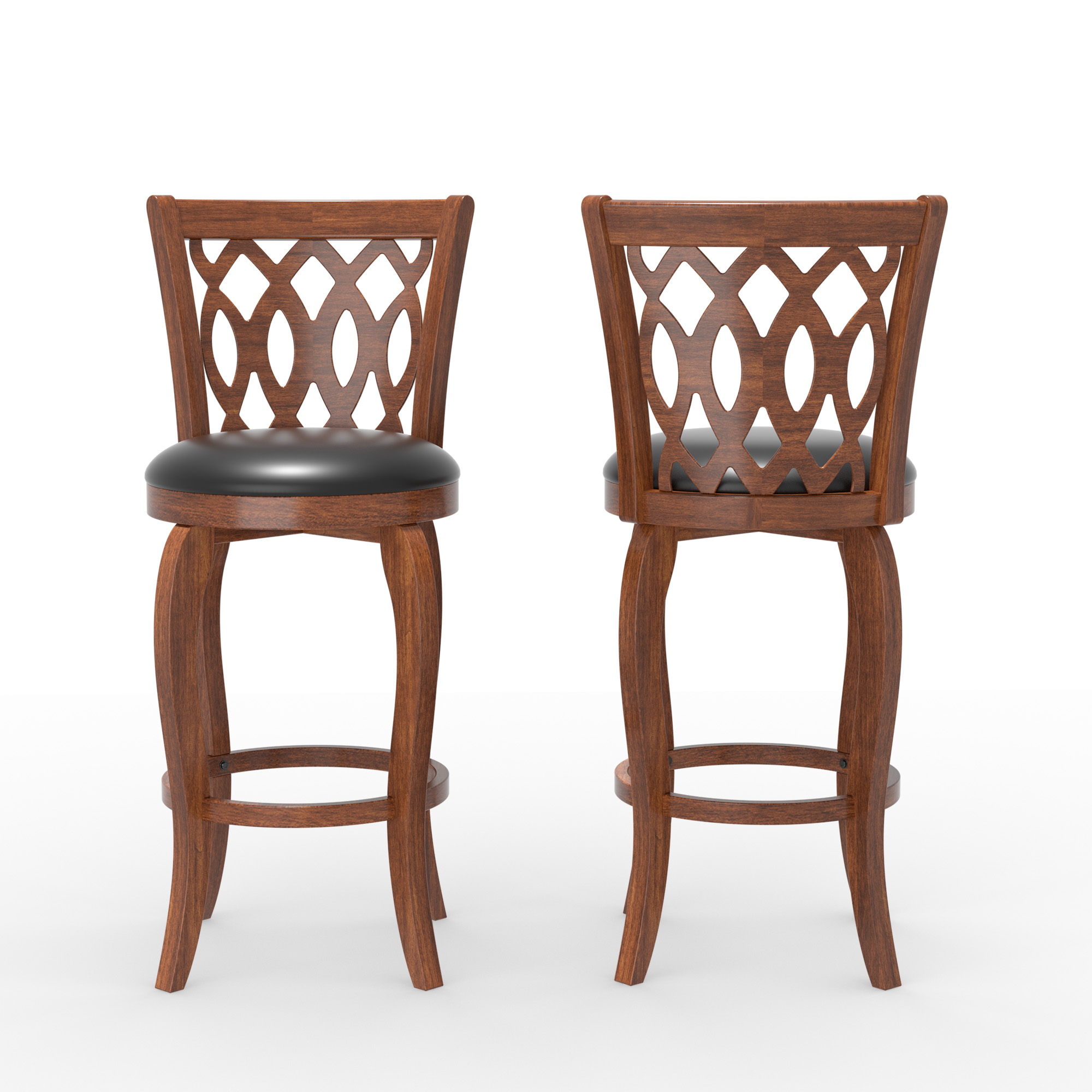 Joywind 29" Bar Height Swivel Bar Stools with High Back, Upholstered Seat & Solid Wood Footrest, Brown, Set of 2