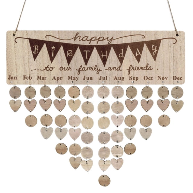 Xihbxyly Calendario de Cumpleaños de Madera, Decoración para Fiestas Diy, Placa de Pared Personalizable, Corazón y Virutas de Madera Redondas, Regalo de Cumpleaños, Boda y Aniversario, Tablero de 40