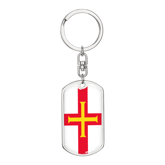 Guernsey Flag Swivel Keychain Dog Tag Stainless Steel or 18k Gold