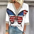 thumbnail image 2 of BangWanChi Long Sleeve Shirts for Women Summer Women's Vintage Print V-neck Lace 3/4 Sleeve Top, 2 of 5