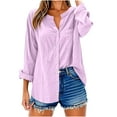 thumbnail image 4 of dazeni Women's Plus Size Button Down Shirt V-Neck Roll-Up Sleeves Tops Loose Casual Long Sleeve Work Blouse S-5XL, 4 of 6