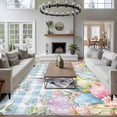 thumbnail image 4 of Easter Area Rugs Collection 5'x8', Spring Rabbit Eggs Flowers Herbs Blue Plaid Non Slip Indoor Rectangle Throw Runner Rug Floor Mat Carpet for Living Room Dining Table Bedroom Nursery, 4 of 9
