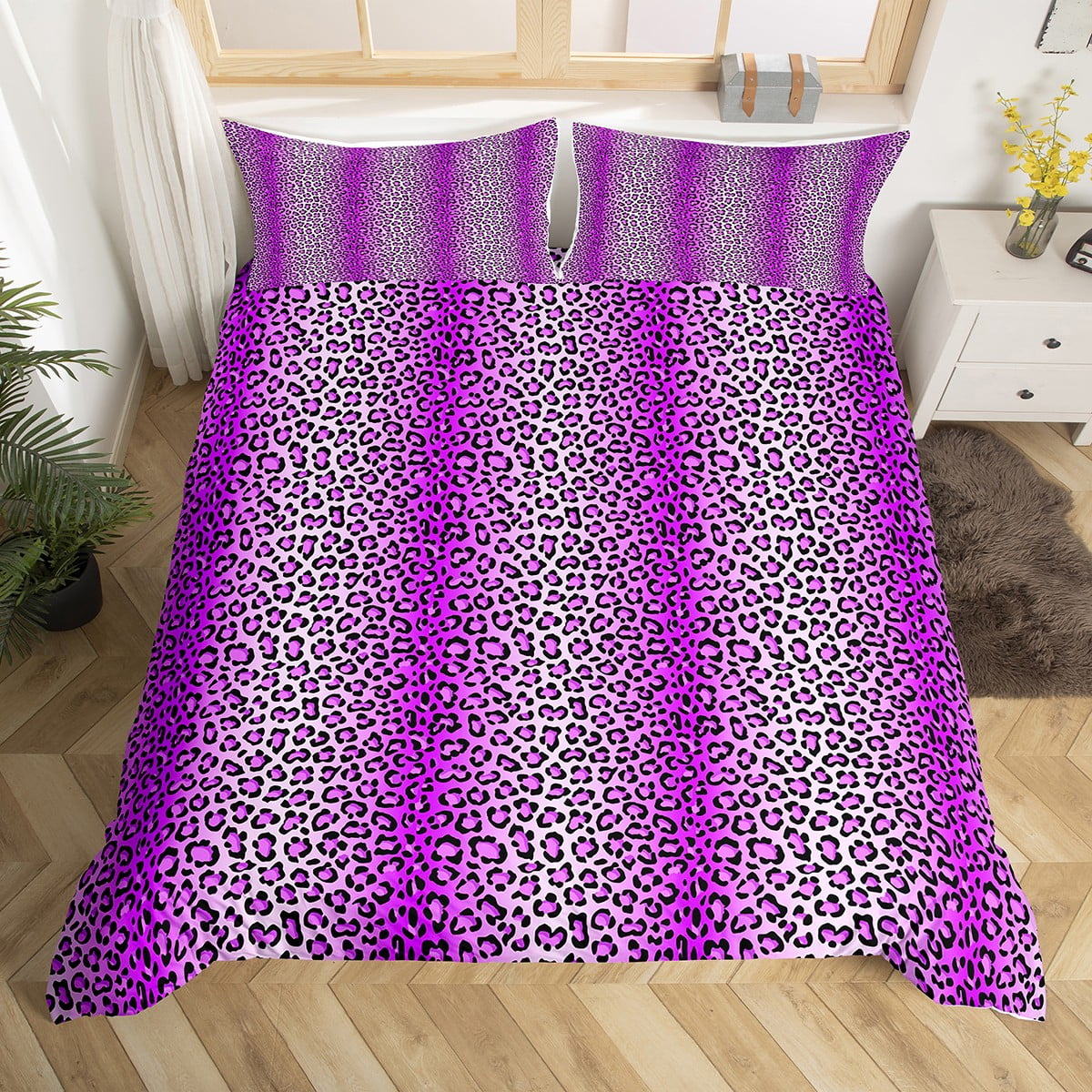 YST Purple Cheetah Duvet Cover Full Leopard Print Bedding Set, Abstract