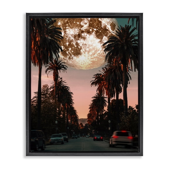 Stupell Industries Contemporary Tropical Moon Sunset Black Floating Frame Canvas Art, 17 x 21, by Ziwei Li