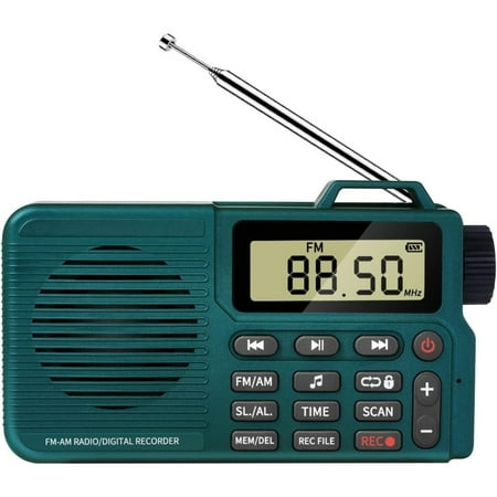 Portable AM/FM Radio with Bluetooth Speaker, Recording, Alarm Clock, and Long Battery Life | Compact Design for Home, Outdoor, and Travel