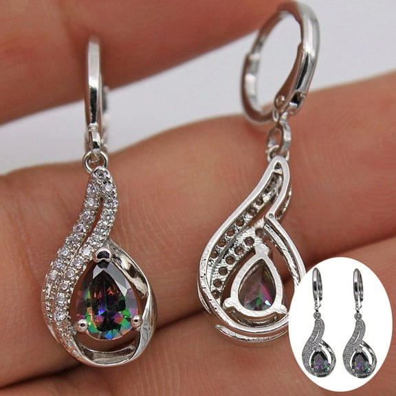 UDIYO Fashion Women Faux Topaz Shiny Rhinestone Water Drop Leaverback Earrings Gift