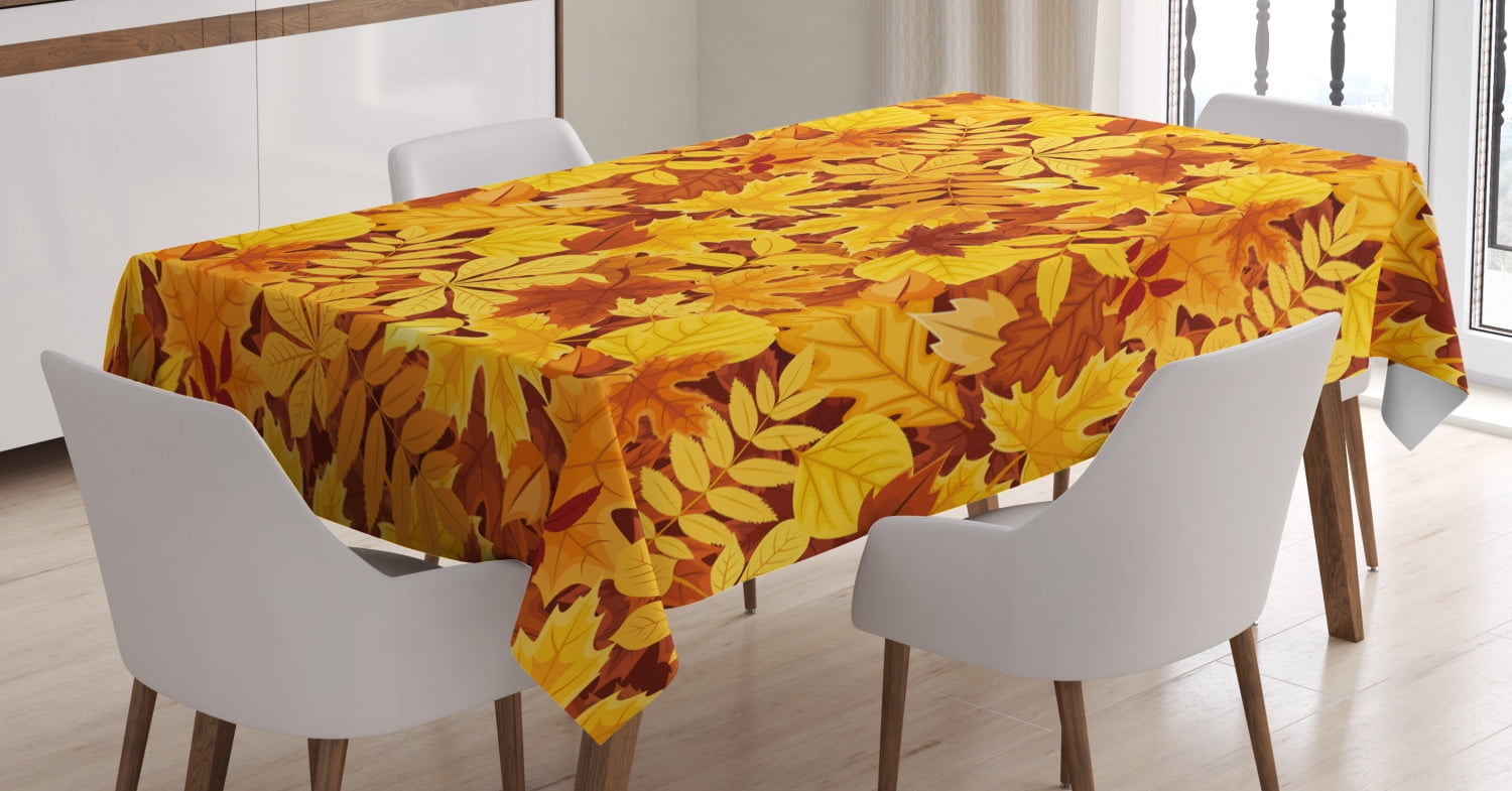 Autumn Tablecloth, Shady Fall Oak Maple Tree Leaves on Faded Tones ...