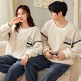 thumbnail image 1 of Pijama de pareja de vellón coral para hombre y mujer, otoño e invierno, con dibujos animados, forro polar, franela gruesa y cálida, traje de manga larga para el hogar, 1 of 6