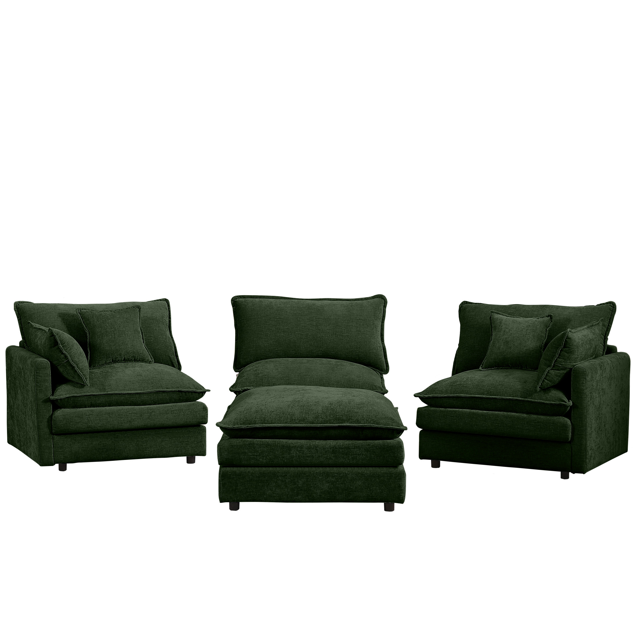 Noble House Stacy 102" Modular Sectional Sofa, L-Shaped Chenille Couch with Movable Ottoman, for Living Room, Green