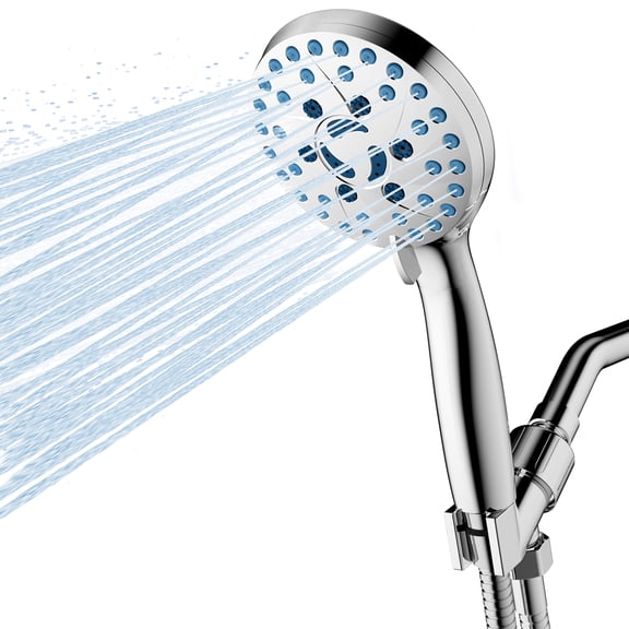 Cshidworld High Pressure 5 Functions Shower Head with Handheld, Showerhead with Shower Bracket for Tubs Tiles Pets Cleaning, High Pressure Handheld Shower Heads with 59" Stainless Steel Hose, Chrome
