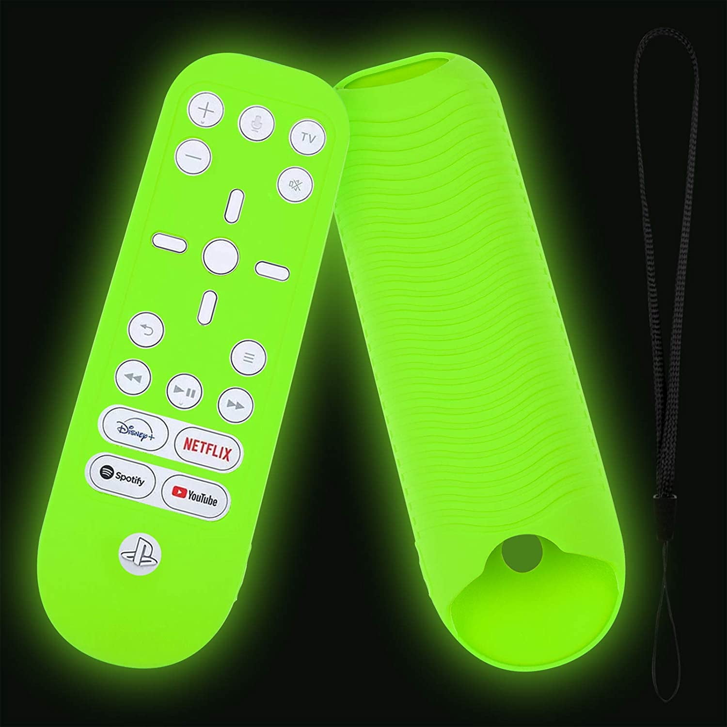 PS5 Remote Cover Glow in The Dark! Silicone Protective Case Skin with Lanyard Lime Green