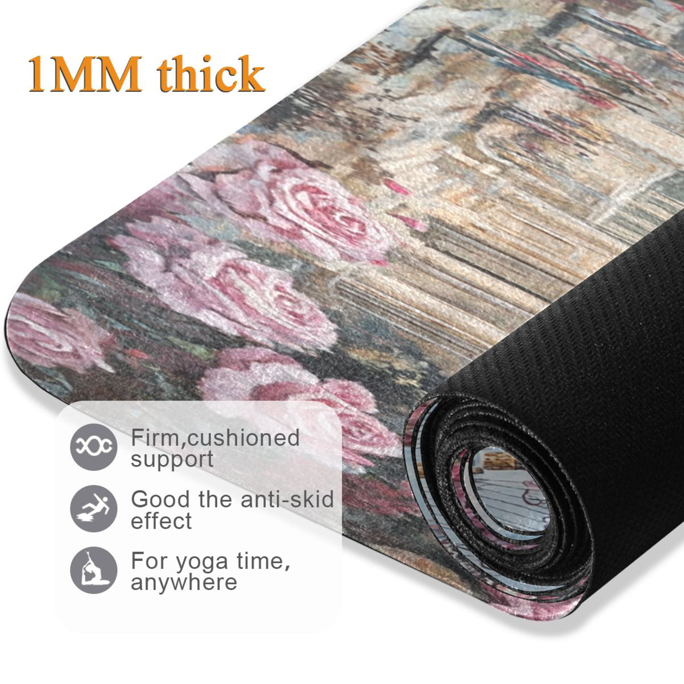 BZSMCE Yoga Mat Women Pink Floral Hot Air Balloons Fitness Mat