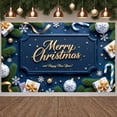 thumbnail image 3 of Gold Lettering Christmas Banner Snowflake Design Happy New Year Banner Blue Background Golden Stars Holiday Banner for Christmas Party New Year Celebration Holiday Decoration, 3 of 8