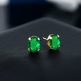 thumbnail image 3 of Gem Stone King 18K Yellow Gold Plated Silver Green Nano Emerald Stud Earrings for Women Men | 1.50 Cttw | Gemstone May Birthstone | Oval 8X6MM, 3 of 4