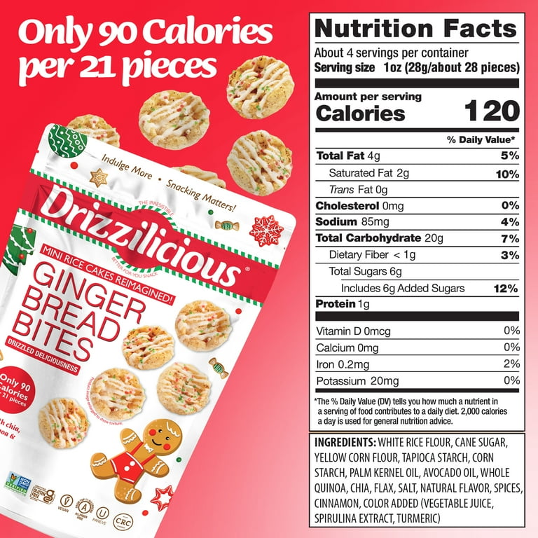 Drizzilicious Mini Rice Cakes, Gingerbread Flavored Rice Cake Gluten Free Snacks, Rice Crisps 2-Pack