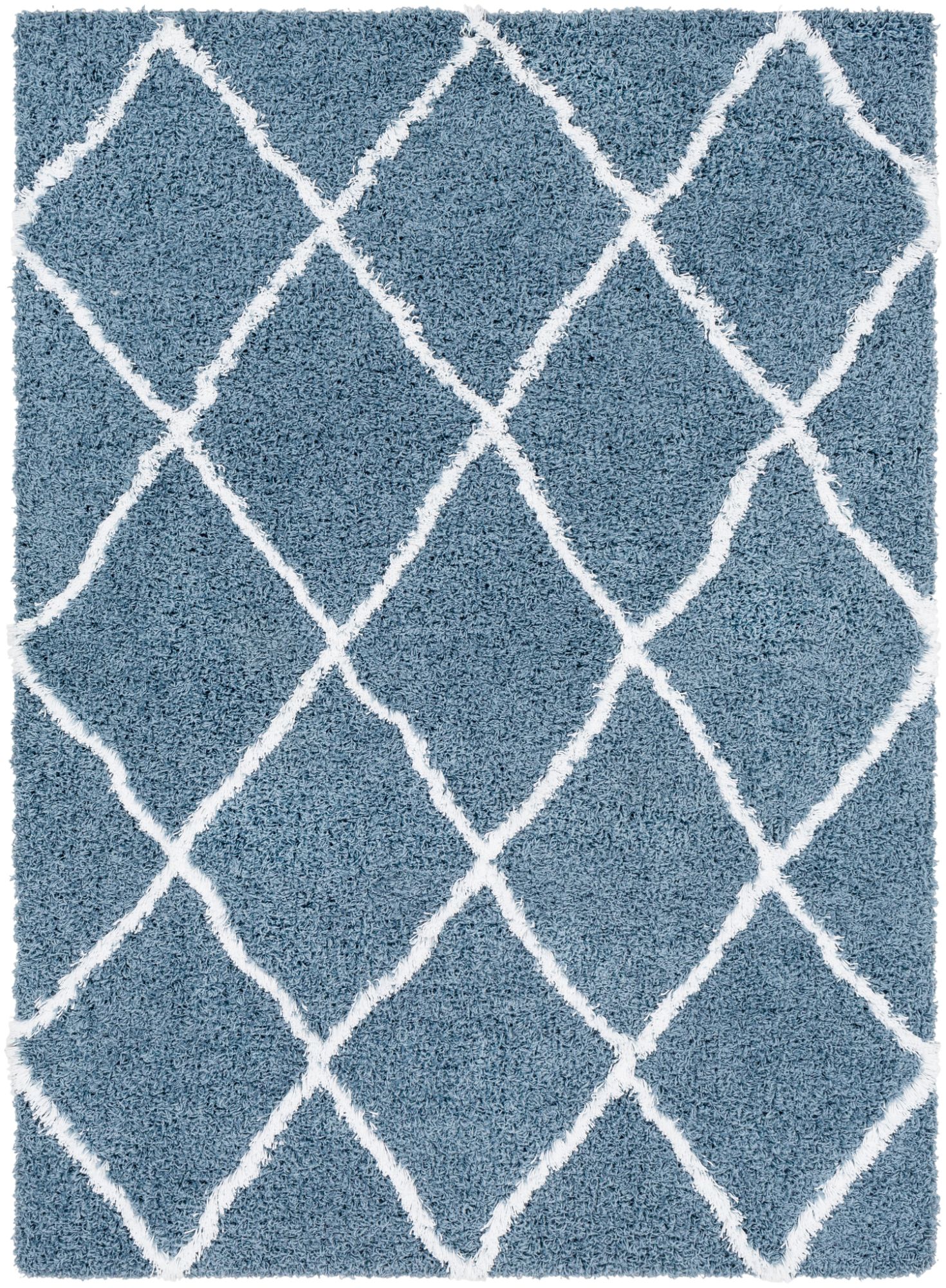 7.8' x 10.1' Denim Blue and White Geometric Patterned Rectangular Area
