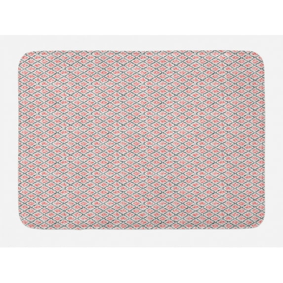 Modern Bath Mat, Checkered Pattern with Dots of Different Sizes Futuristic Minimalist Grid, Non-Slip Plush Mat Bathroom Kitchen Laundry Room Decor, 29.5 X 17.5 Inches, Vermilion Black White, Ambesonne