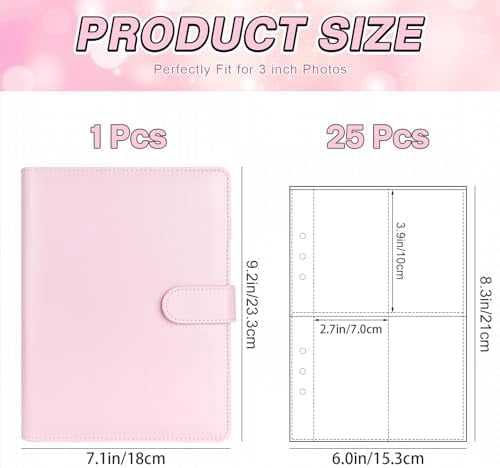 A5 Kpop Photocard Binder, 6 Ring Binder Album with 200 Card Slots, PU Leather Binder Cover with Magnetic Buckle Closure for Organizing Trading Cards - Pink