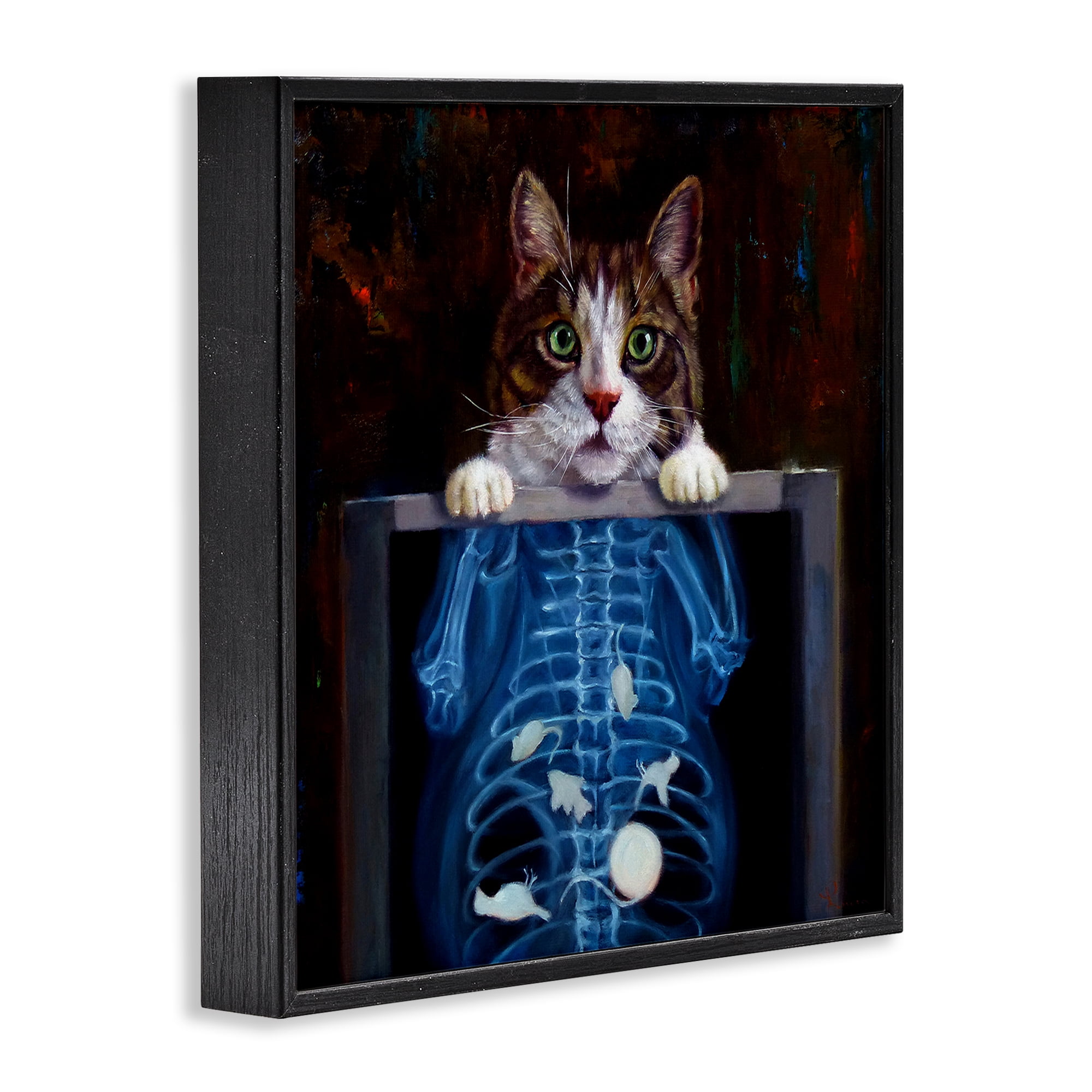 Stupell Industries Funny Cat X-Ray Mice Animals Painting Black Framed Art Print Wall Art, 17 x 17