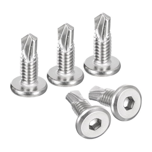 Tornillos autorroscantes de cabeza hexagonal, 1/4 x 3/4" Tornillo para perforar metal de acero inoxidable 410, plateado, paquete de 50