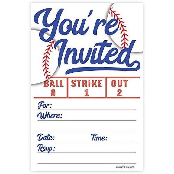 Baseball Party Invitations (20 Count) With Envelopes