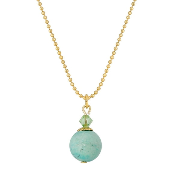 1928 Jewelry Gemstone Turquoise Round Beaded Drop Pendant Necklace For Women 18 Inch