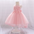 thumbnail image 4 of Povozer Baby Girls Princess Dress Flower Lace Dress Toddler Tulle Sleeveless Dress(Pink,3-6M), 4 of 6