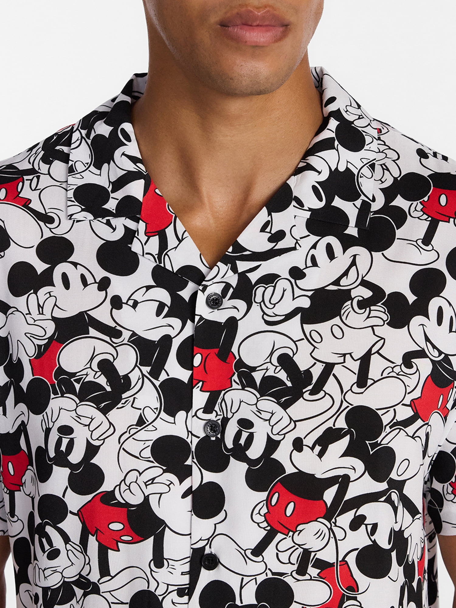 Disney Men's and Big Men's Mickey Crowd Graphic Button Up Shirt with Short Sleeves, Sizes S-4XL