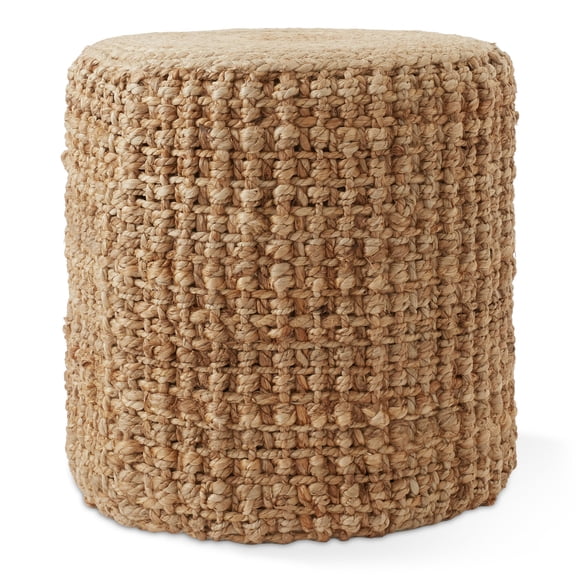 Casafield Handwoven Seagrass Pouf Ottoman, 18" W x 18" D x 18" H Round Footrest, Decorative Indoor Boho Home Accent for Living Room