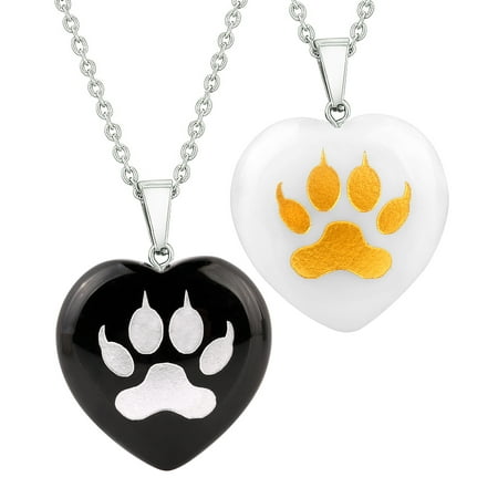 Heart Amulets Wolf Paw Courage Magical Powers Love Couples Best Friends Set Agate White Quartz (Best Of Courage Wolf)