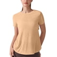 thumbnail image 3 of Yoga Workout Short Sleeve Tees for Women Crewneck Ruched Back Cutout Loose Tunic Tops Lightweight Quick Dry Athletic Shirts Activewear Khaki, 3 of 7