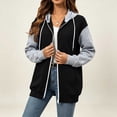 thumbnail image 3 of Perfectbot Women's Color Block Zip Up Hooded Jacket, Front Kangaroo Pockets Hooded Sweatshirt Coat, 3 of 7
