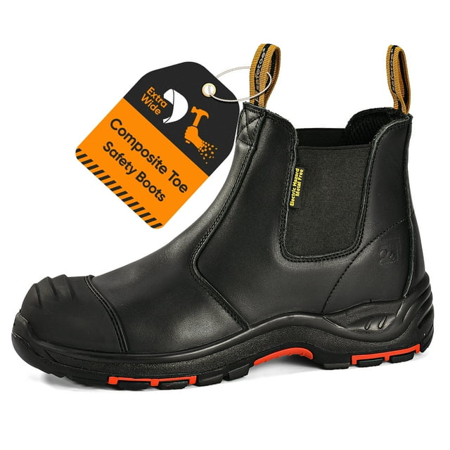 SAFETOE Bottes de Travail Robustes pour Hommes, Embout Composite, Style Chelsea, en Cuir Imperméable, Légères, à Enfiler, Conformes à la Norme ASTM F2413