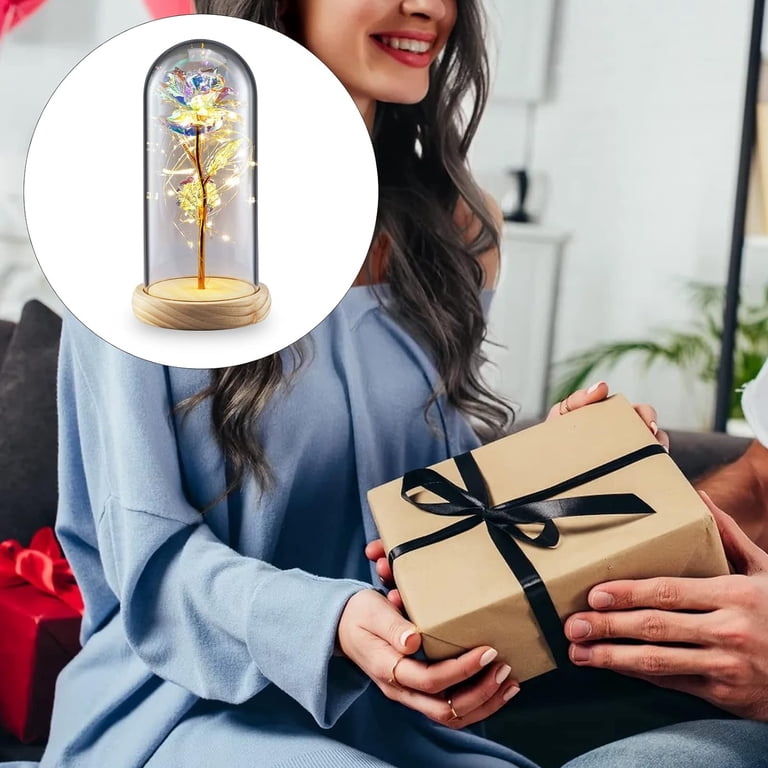 Forever Preserved Real Rose Flower Gift In Glass Dome With LED Light - Birthday, Valentine's, Mother's Day
