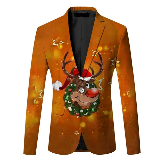 toraway Costume pour Hommes Ajusté Mode de Noël Décontractée Bouton Imprimé Mode Simple Haut m