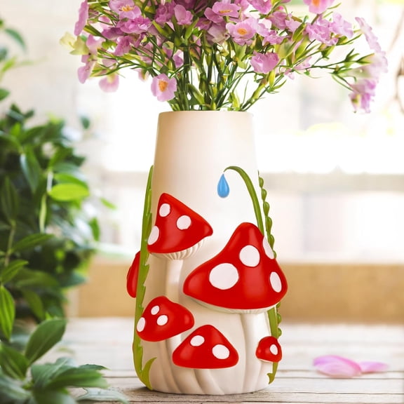 Pastel Mushrooms Vase for Flower, 8-Inch-Tall Rainbow Funky Mushroom Decor, Eclectic Vases for Flowers, Unique Colorful Decorative Vase, Cute Room Decor Aesthetic