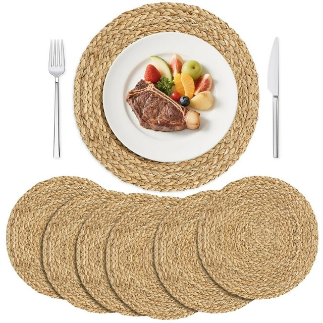6 Manteles Individuales Tejidos Redondos, Tejido Rústico manteles Individuales, Mantel Individual de ratán Natural de 30 cm para Mesa, Resistentes al Calor y Antideslizantes
