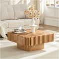 thumbnail image 3 of JERFIT 31.5 Inch Square Drum Coffee Table, Modern Wooden Cocktail Table for Living Room with Sturdy Pedestal Base, Natural Finish, 3 of 9